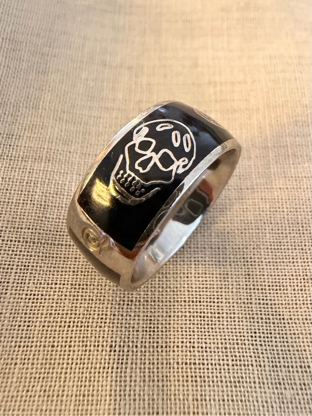 Alexander McQueen Skull Enamel Silver Ring